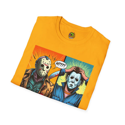 Halloween graphic tee - Jason Voorhees & Michael Myers Shirt | Funny Halloween Picnic Tee - trending style. perfect Halloween gift for fans of horror culture. Order yours now and stand out with this exclusive piece!