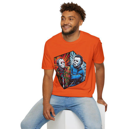 spooky season fashion - Funny Jason & Michael Myers Shirt | Halloween Horror T-Shirt - perfect for Halloween lovers. premium horror movie t-shirt for spooky occasions. Order yours now and stand out with this exclusive piece!