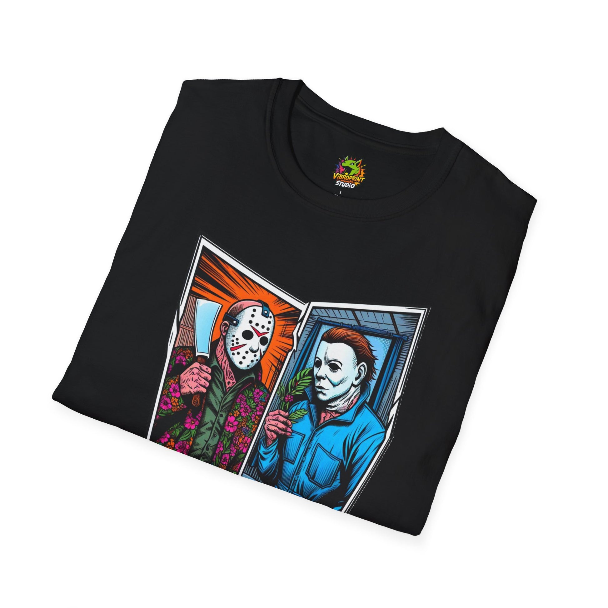 spooky season fashion - Jason Voorhees & Michael Myers Shirt | Funny Halloween Horror Tee - unique graphic tee. perfect Halloween gift for fans of horror culture. Order yours now and stand out with this exclusive piece!