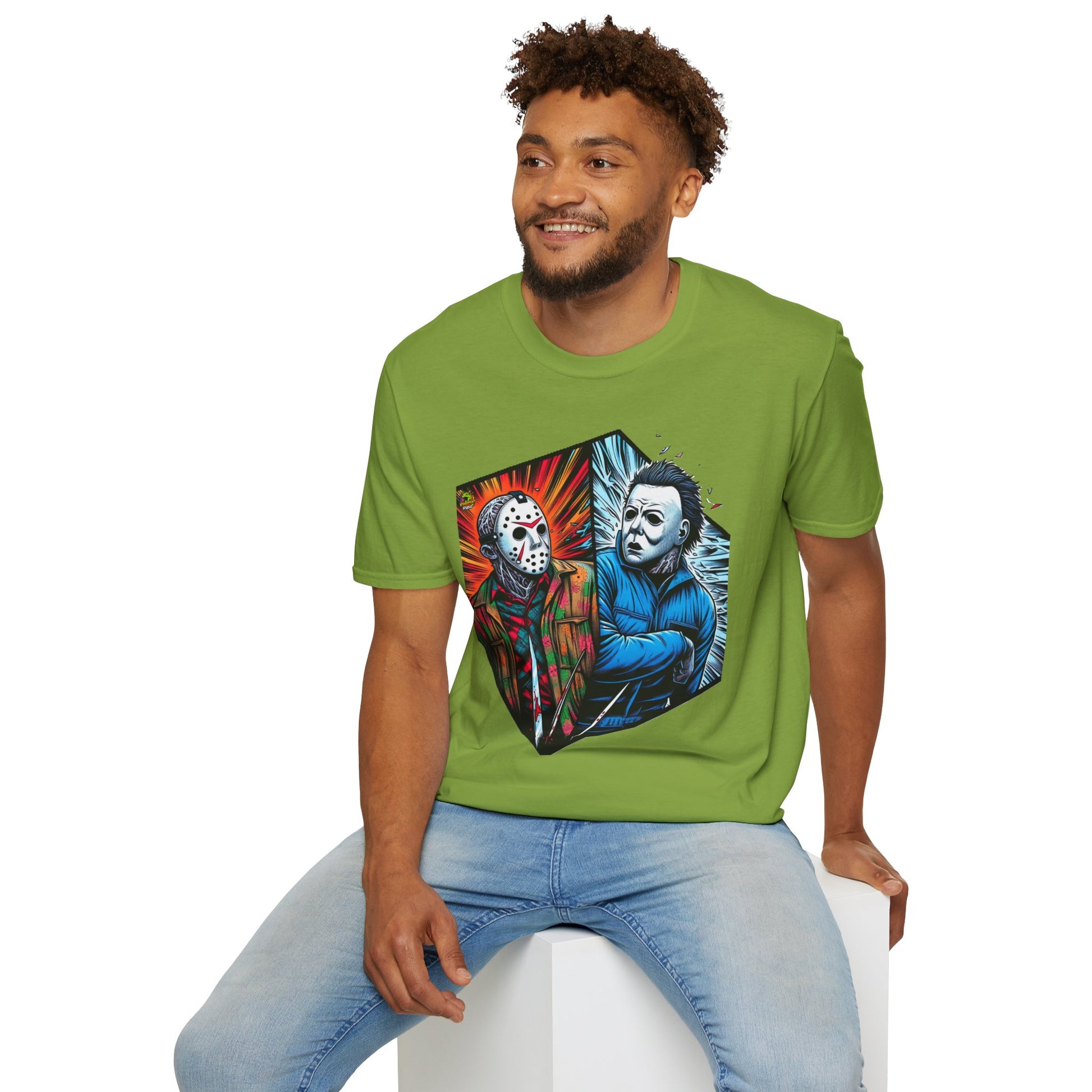 horror-themed apparel - Funny Jason & Michael Myers Shirt | Halloween Horror T-Shirt - limited edition. perfect Halloween gift for fans of horror culture. Order yours now and stand out with this exclusive piece!