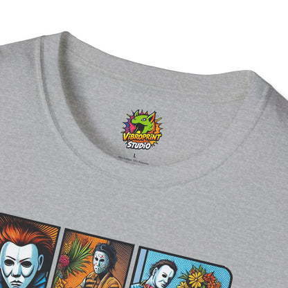 horror-themed apparel - Jason Voorhees & Michael Myers Funny Shirt | Halloween Horror Tee - limited edition. perfect Halloween gift for fans of horror culture. Order yours now and stand out with this exclusive piece!