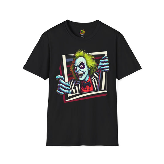 Beetlejuice Shirt | Retro Halloween Graphic Tee | Classic Beetlejuice Movie Style | Funny and Spooky T-Shirt for Adults - High Quality Image