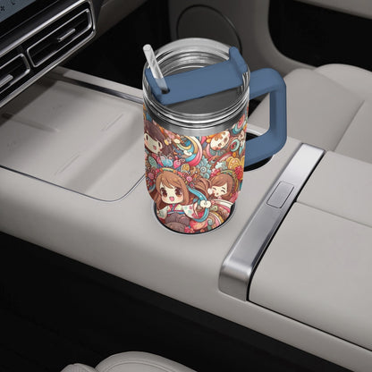 Anime - Stanley cup - Car Tumbler Cup 40oz, Anime & Retro Comic Book Style Insulated Mug, Colorful Superhero Design - premium material. limited stock. Order yours now and stand out with this exclusive piece!