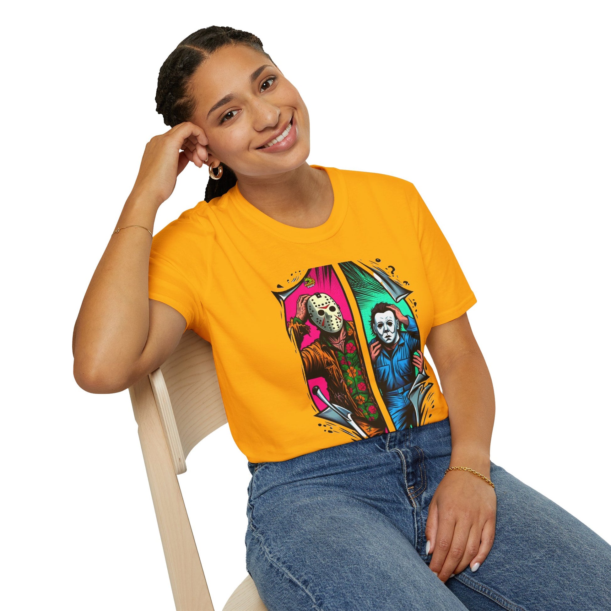 spooky season fashion - Michael Myers Vintage Shirt | Jason Voorhees Funny Picnic Scene Tee - gift for horror fans. perfect Halloween gift for fans of horror culture. Order yours now and stand out with this exclusive piece!