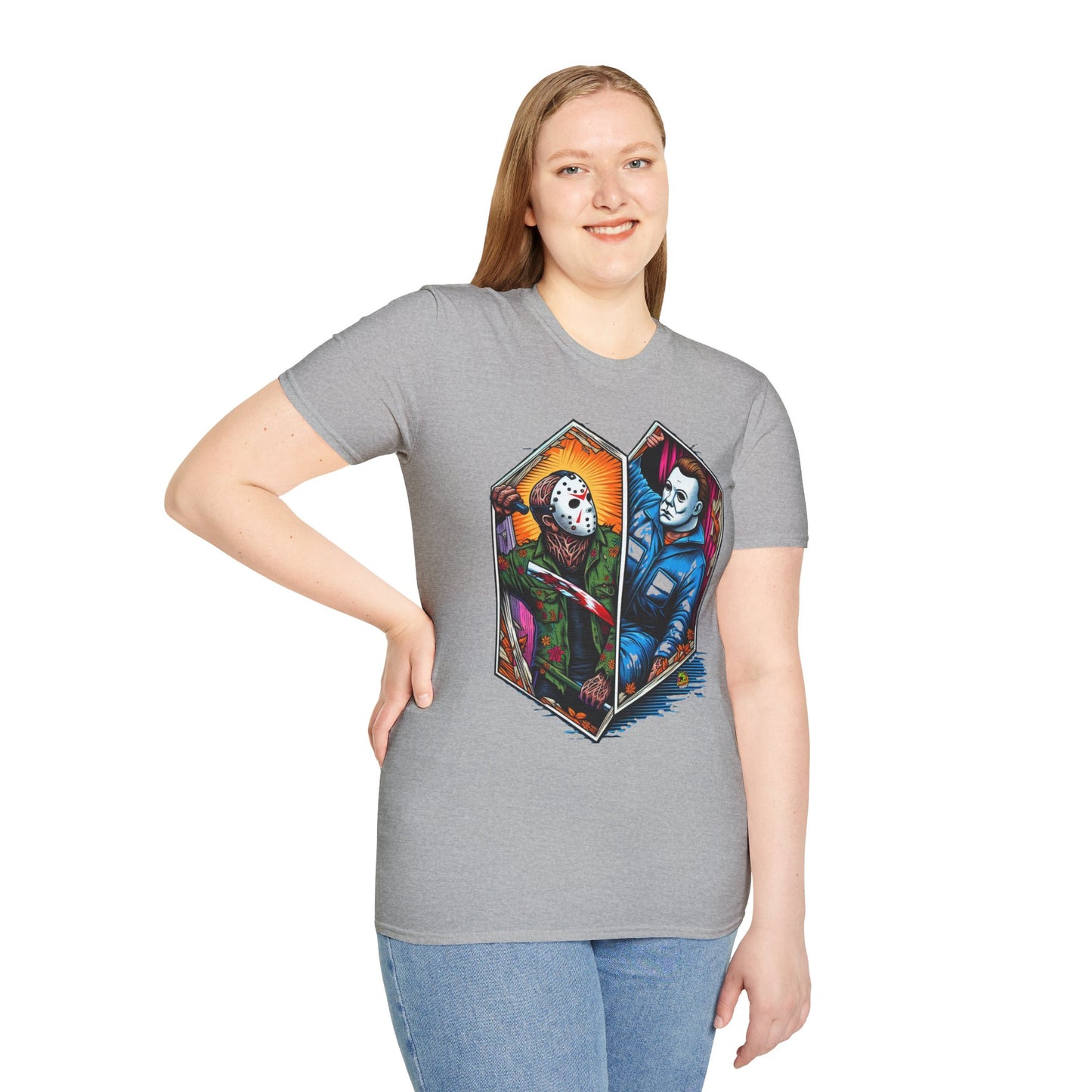 product - Jason & Michael Funny Halloween T-Shirt | Michael Myers Vintage Tee - premium material. limited stock. Order yours now and stand out with this exclusive piece!