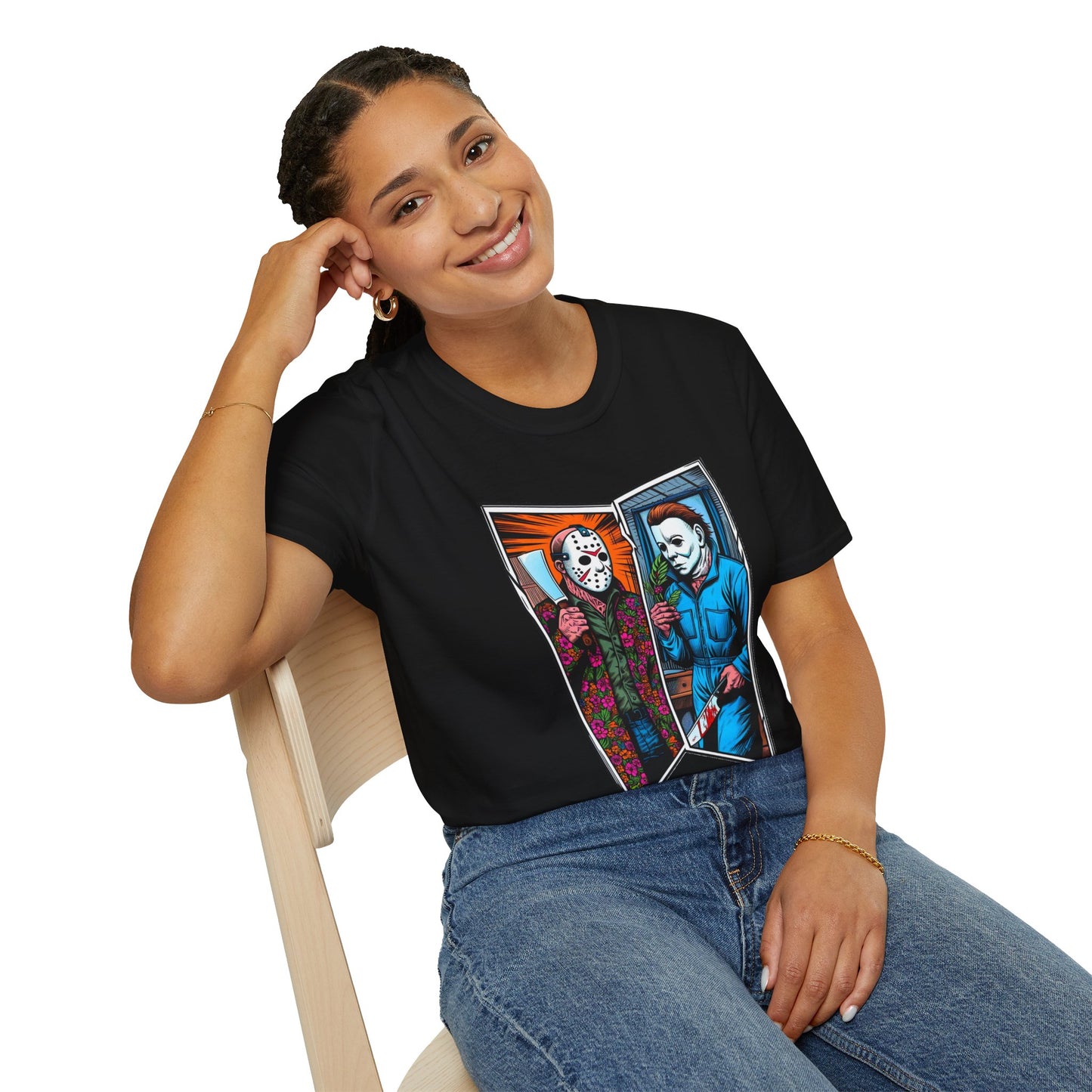 Halloween graphic tee - Jason Voorhees & Michael Myers Shirt | Funny Halloween Horror Tee - unique graphic tee. perfect Halloween gift for fans of horror culture. Order yours now and stand out with this exclusive piece!