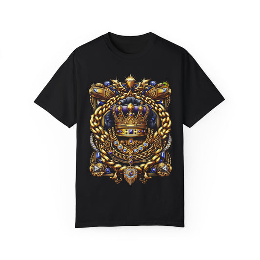 Rapper Merch Gold Chains & Crown Motif | Luxurious Hip-Hop Style T-Shirt - High Quality Image