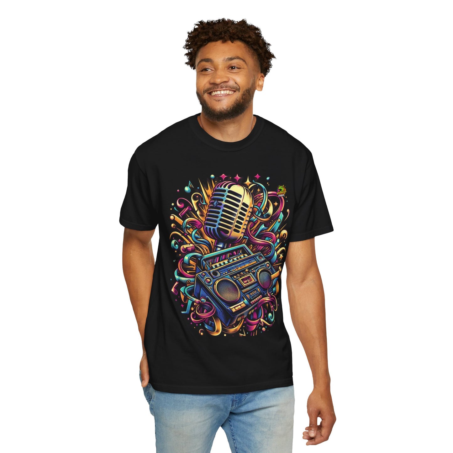 & - Rapper Merch Boombox & Microphone Fusion | Hip-Hop Beats T-Shirt Design - premium material. limited stock. Order yours now and stand out with this exclusive piece!