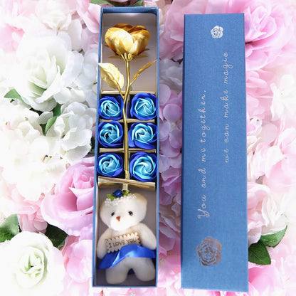 Top View: 24K Gold Rose and Soap Flower Gift Set