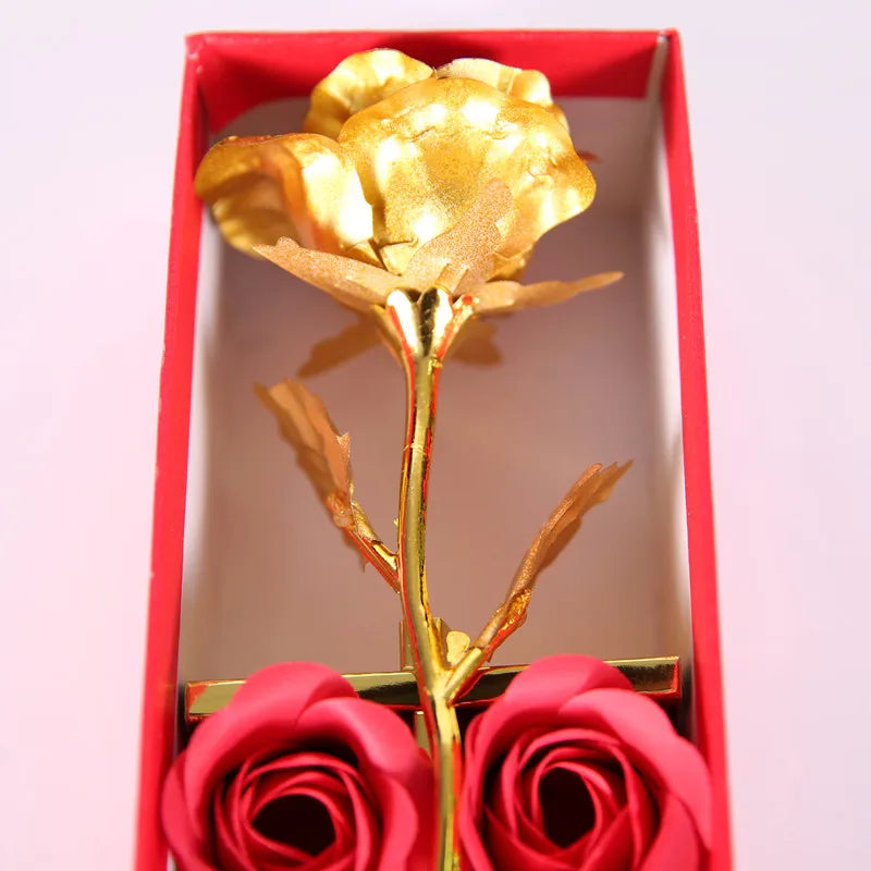 Elegant Gift Box with 24K Gold Rose and Soap Flower