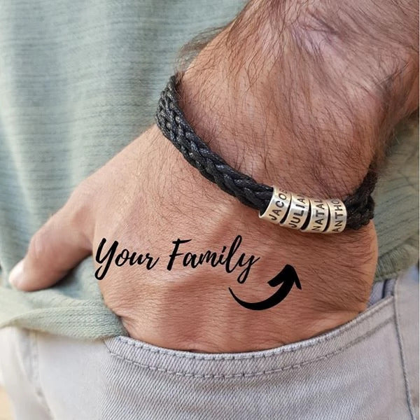 Personalized Engraved Titanium Beads Leather Bracelet – Custom Gift for Men & Women with Unique Engraving - High Quality Image