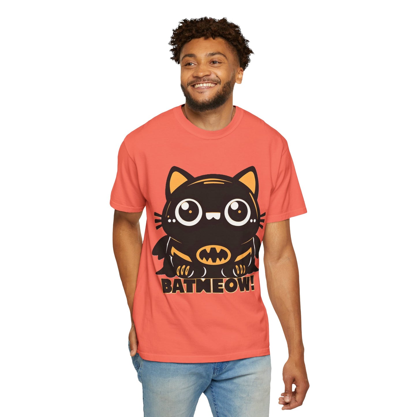 Superhero Cat T-Shirt - Cute Batman-Inspired Parody Design for Cat Lovers - High Quality Image