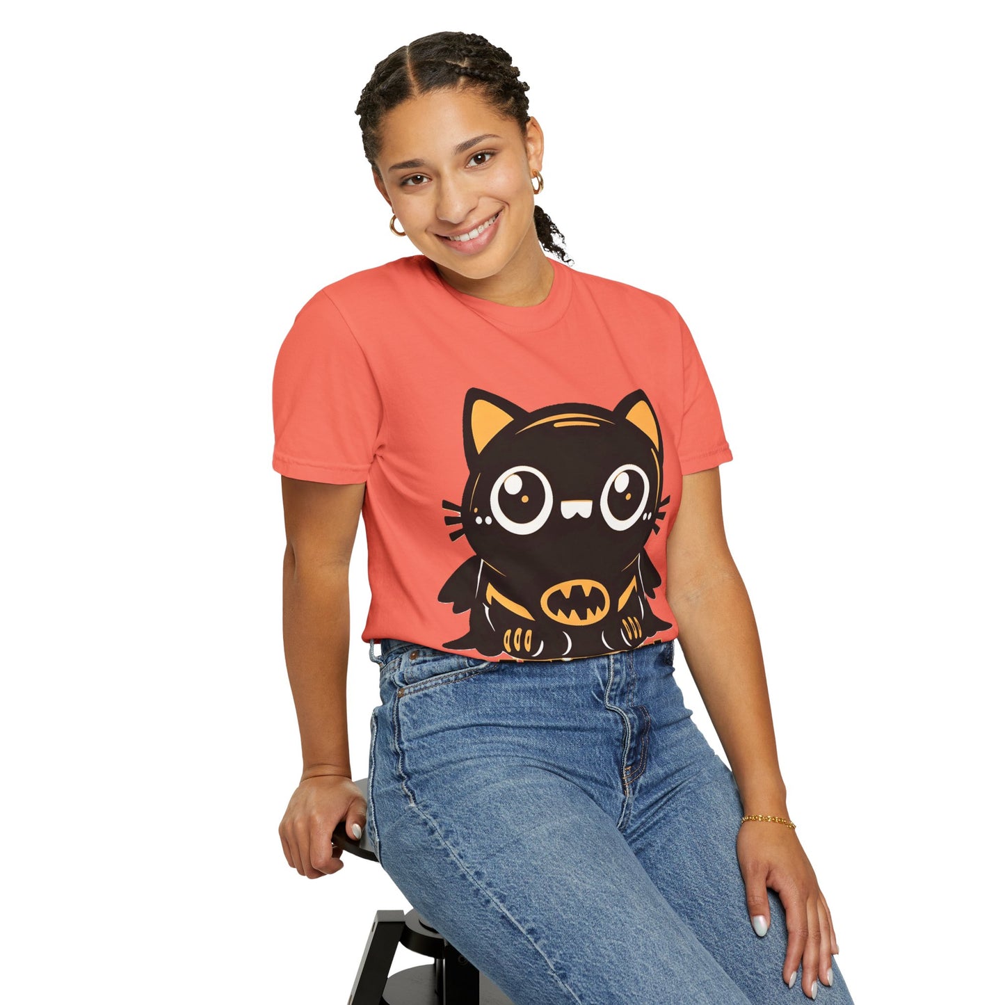 Superhero Cat T-Shirt - Cute Batman-Inspired Parody Design for Cat Lovers - High Quality Image