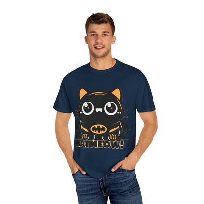 Superhero Cat T-Shirt - Cute Batman-Inspired Parody Design for Cat Lovers - High Quality Image