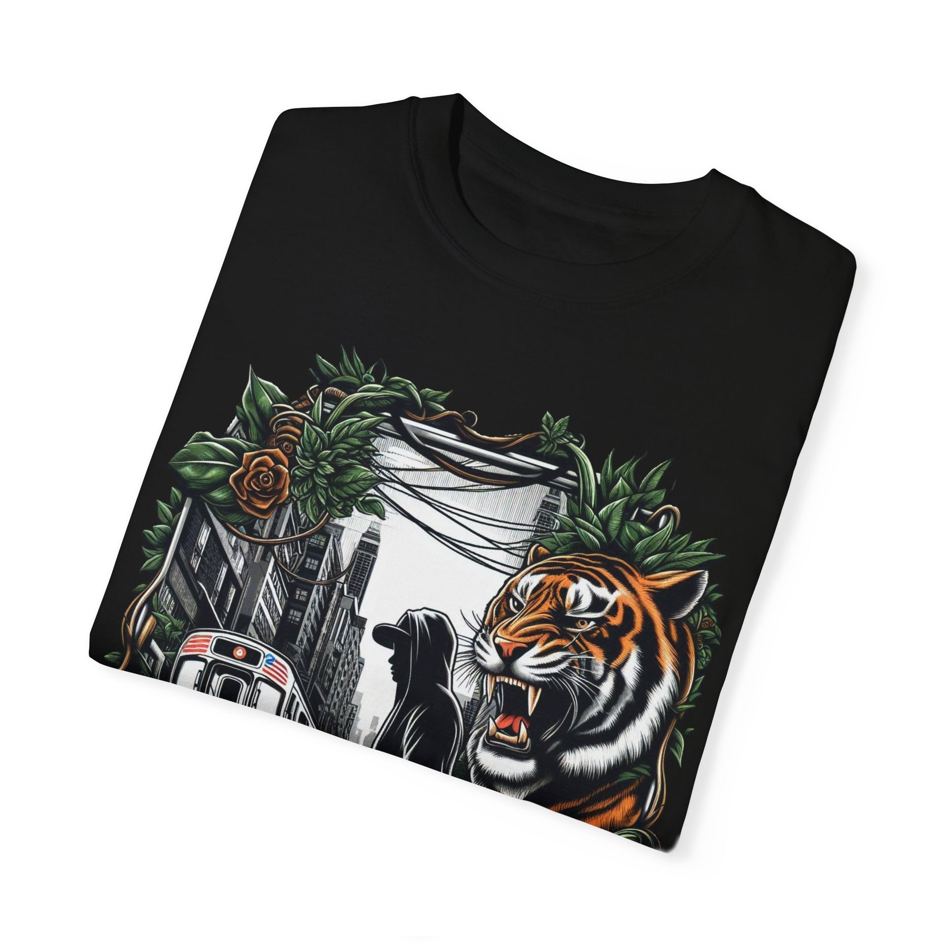 Design - Urban Jungle Rapper Merch | Hip-Hop Cityscape Meets Nature T-Shirt Design - custom-made. limited stock. Order yours now and stand out with this exclusive piece!