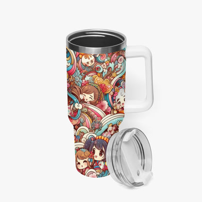 Stanley cup - Car Tumbler Cup 40oz, Anime & Retro Comic Book Style Insulated Mug, Colorful Superhero Design