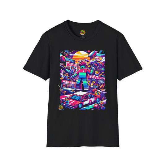 Roblox T-Shirt Memes - 3D blocky design featuring official Roblox logo and vibrant colors - Vibroprint Studio Gamer Tee