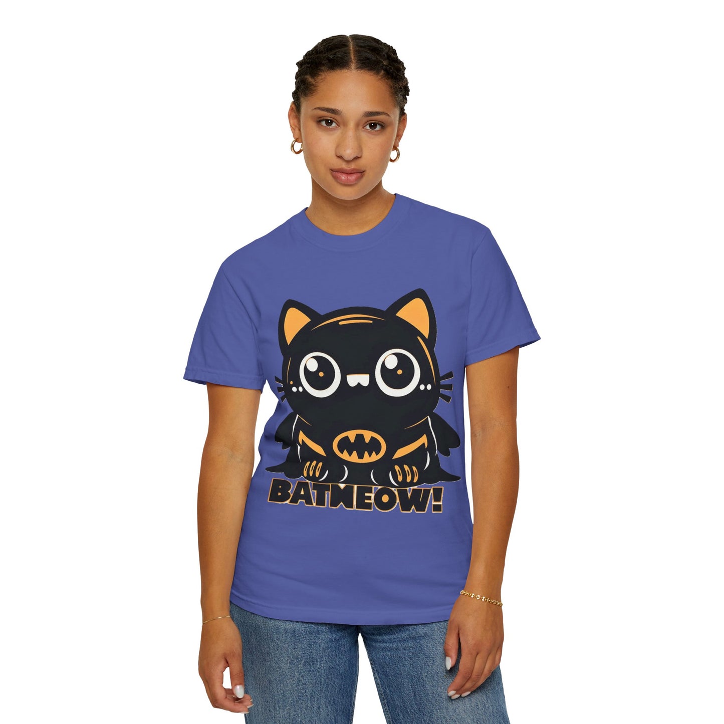 Superhero Cat T-Shirt - Cute Batman-Inspired Parody Design for Cat Lovers - High Quality Image