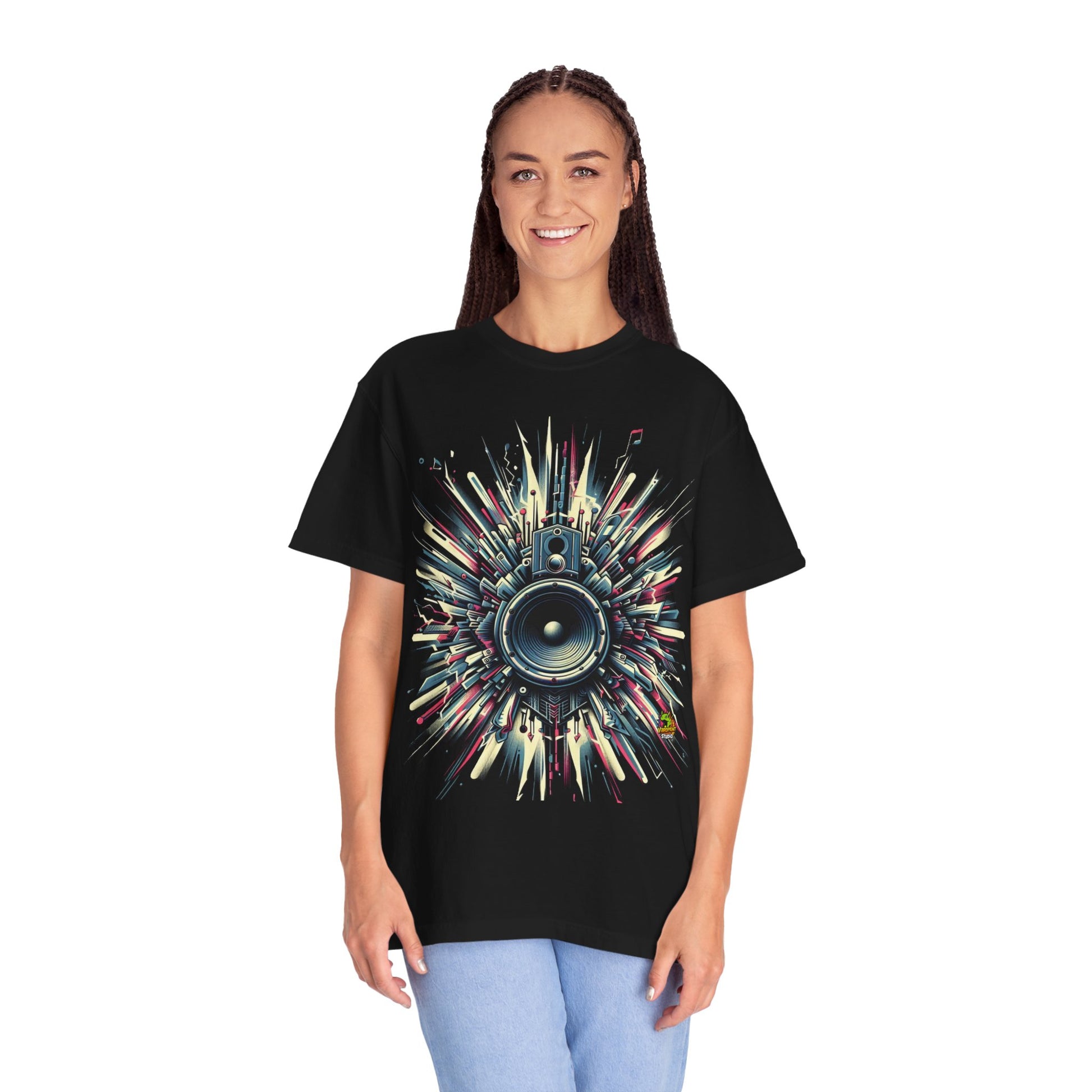 Sound - Vibrant Booming Sound Waves Rapper Merch | Hip-Hop Street Music T-Shirt - custom-made. limited stock. Order yours now and stand out with this exclusive piece!