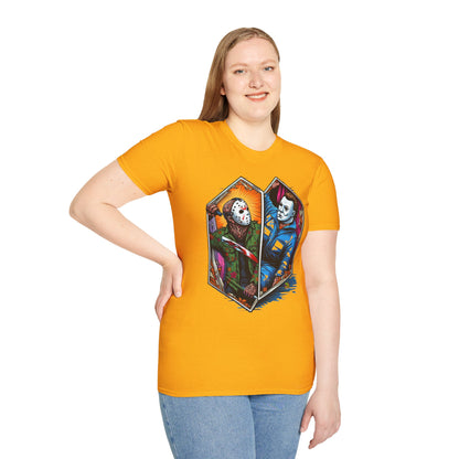 product - Jason & Michael Funny Halloween T-Shirt | Michael Myers Vintage Tee - custom-made. limited stock. Order yours now and stand out with this exclusive piece!