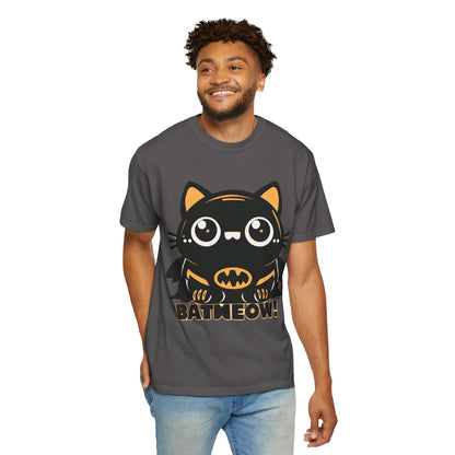 Superhero Cat T-Shirt - Cute Batman-Inspired Parody Design for Cat Lovers - High Quality Image