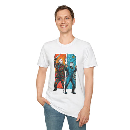 product - Jason Voorhees & Michael Myers Funny Horror Tee | Halloween Shirt - custom-made. perfect gift idea. Order yours now and stand out with this exclusive piece!