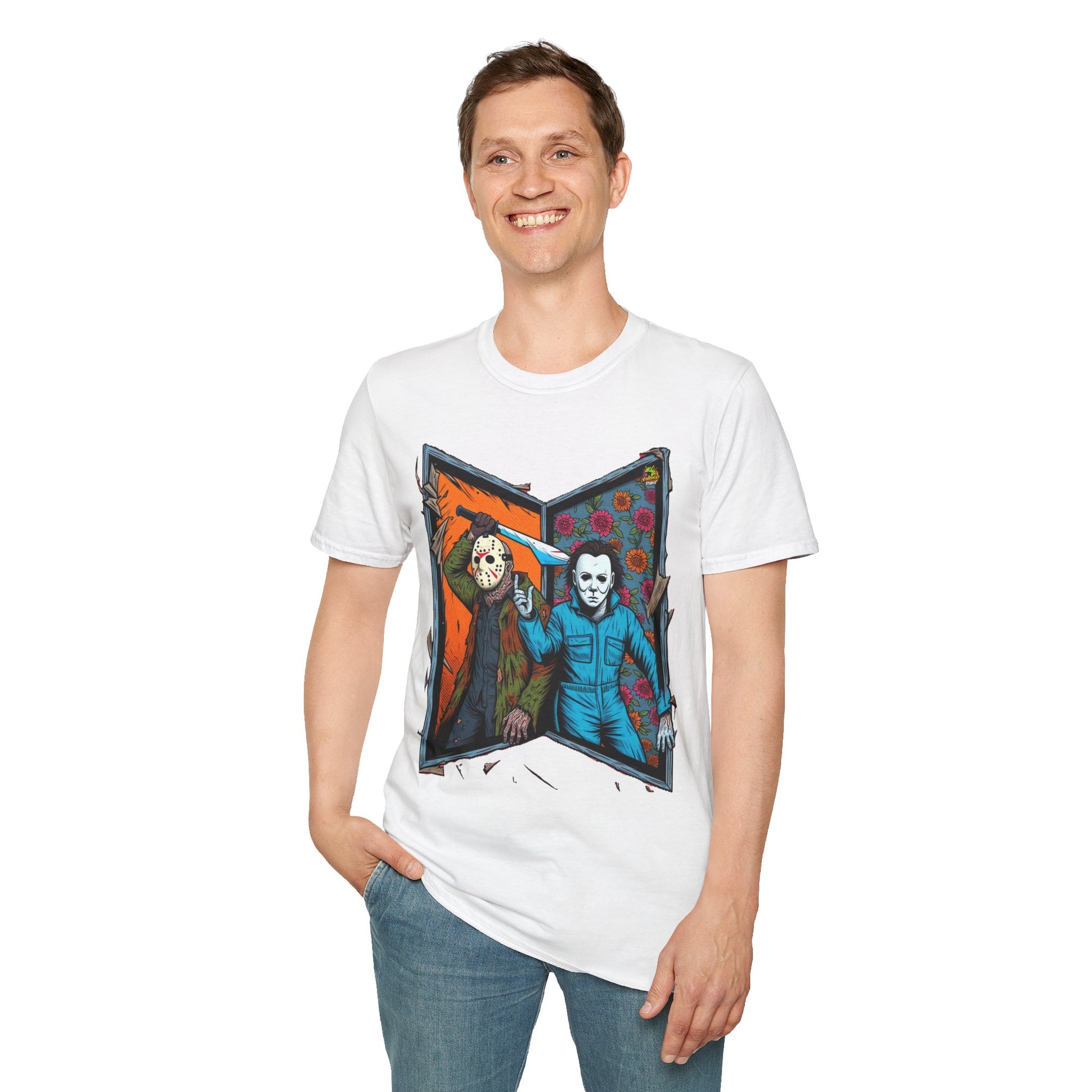 product - Jason Voorhees & Michael Myers T-Shirt | Funny Horror Tee - custom-made. perfect gift idea. Order yours now and stand out with this exclusive piece!