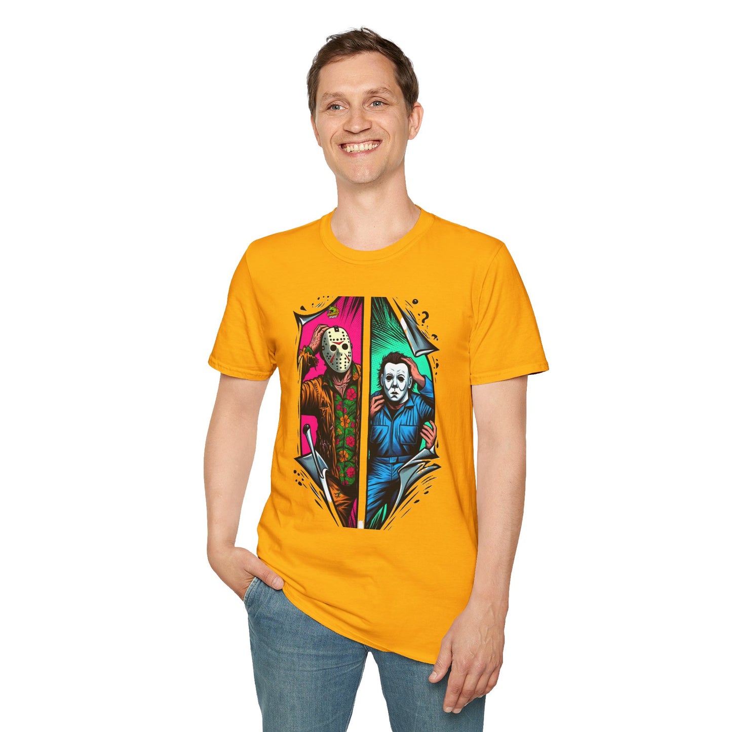 Halloween graphic tee - Michael Myers Vintage Shirt | Jason Voorhees Funny Picnic Scene Tee - unique graphic tee. unique graphic tee featuring iconic horror characters. Order yours now and stand out with this exclusive piece!