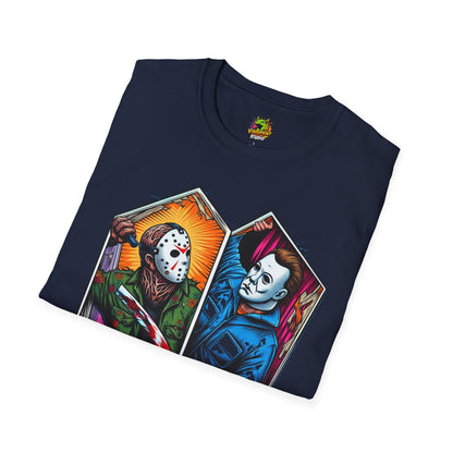 product - Jason & Michael Funny Halloween T-Shirt | Michael Myers Vintage Tee - custom-made. limited stock. Order yours now and stand out with this exclusive piece!