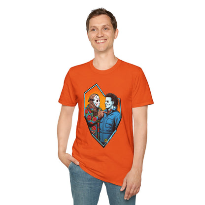 Halloween graphic tee - Michael Myers Vintage Shirt | Jason & Michael Funny Horror Tee - bold design. unique graphic tee featuring iconic horror characters. Order yours now and stand out with this exclusive piece!