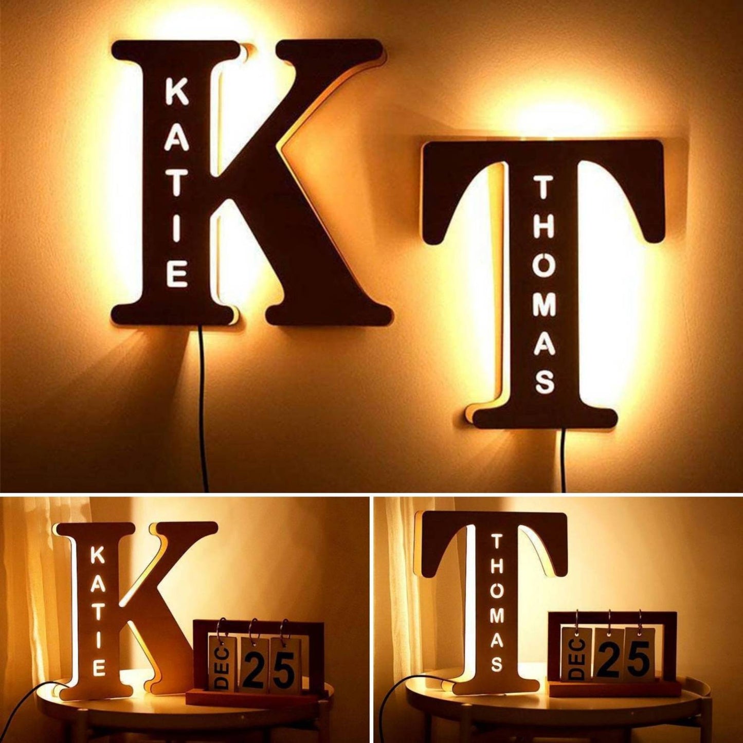 Lamp - Hollow-Engraved Wooden Alphabet LED Night Light – Personalized Initial Lamp for Home Decor & Gifts - custom-made. perfect gift idea. Order yours now and stand out with this exclusive piece!