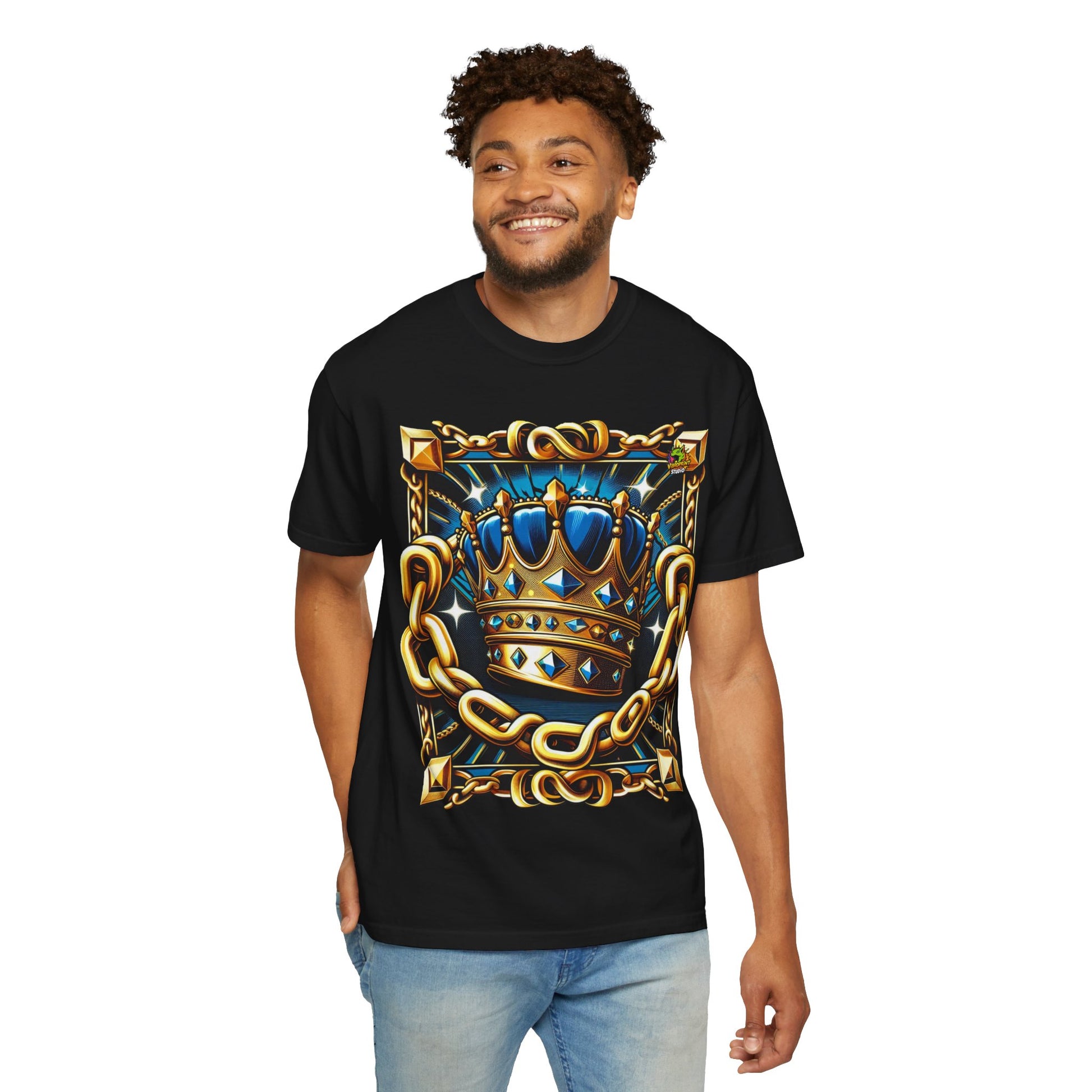 Merch - Rapper Merch with Crown & Gold Chains Design | Hip-Hop Royalty T-Shirt - custom-made. limited stock. Order yours now and stand out with this exclusive piece!