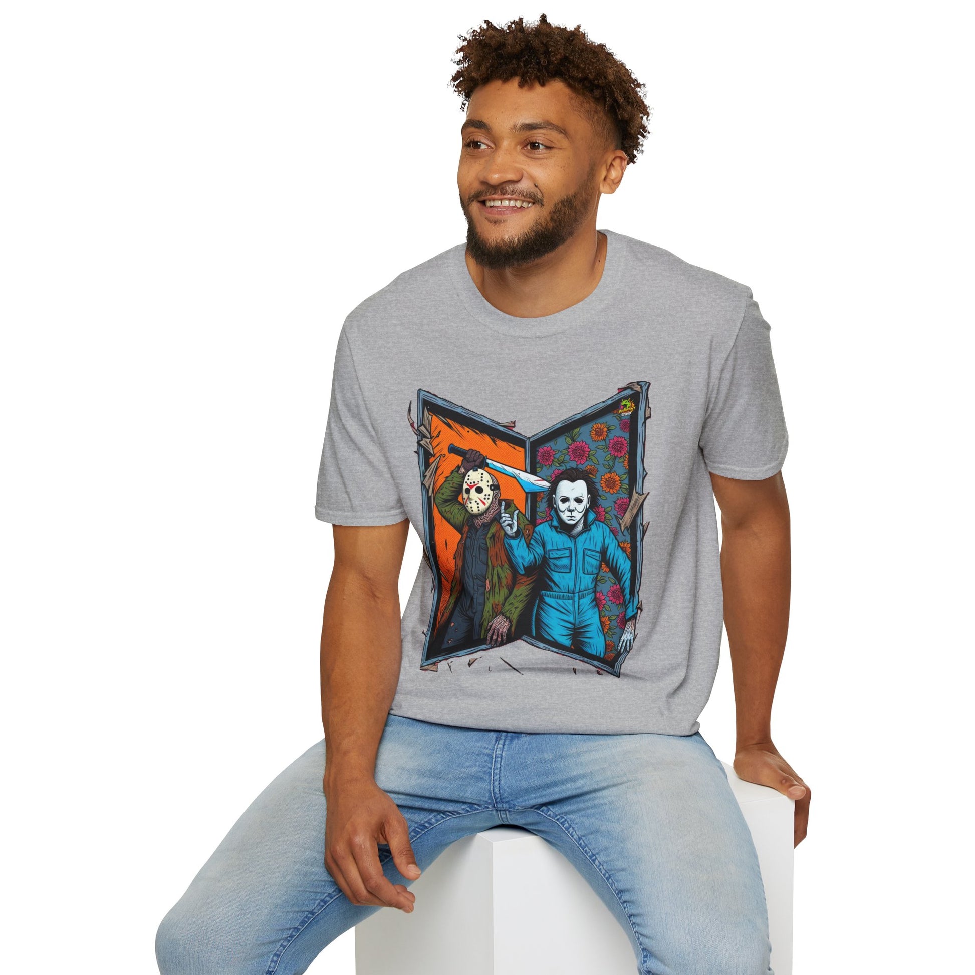 product - Jason Voorhees & Michael Myers T-Shirt | Funny Horror Tee - premium material. limited stock. Order yours now and stand out with this exclusive piece!