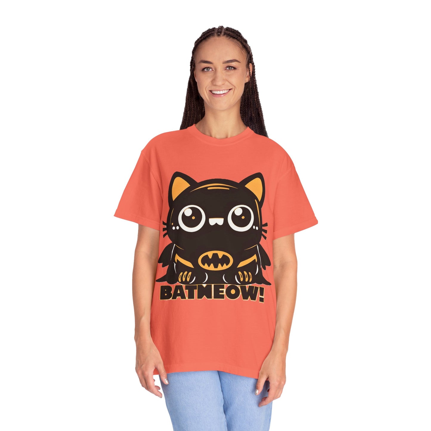 Superhero Cat T-Shirt - Cute Batman-Inspired Parody Design for Cat Lovers - High Quality Image