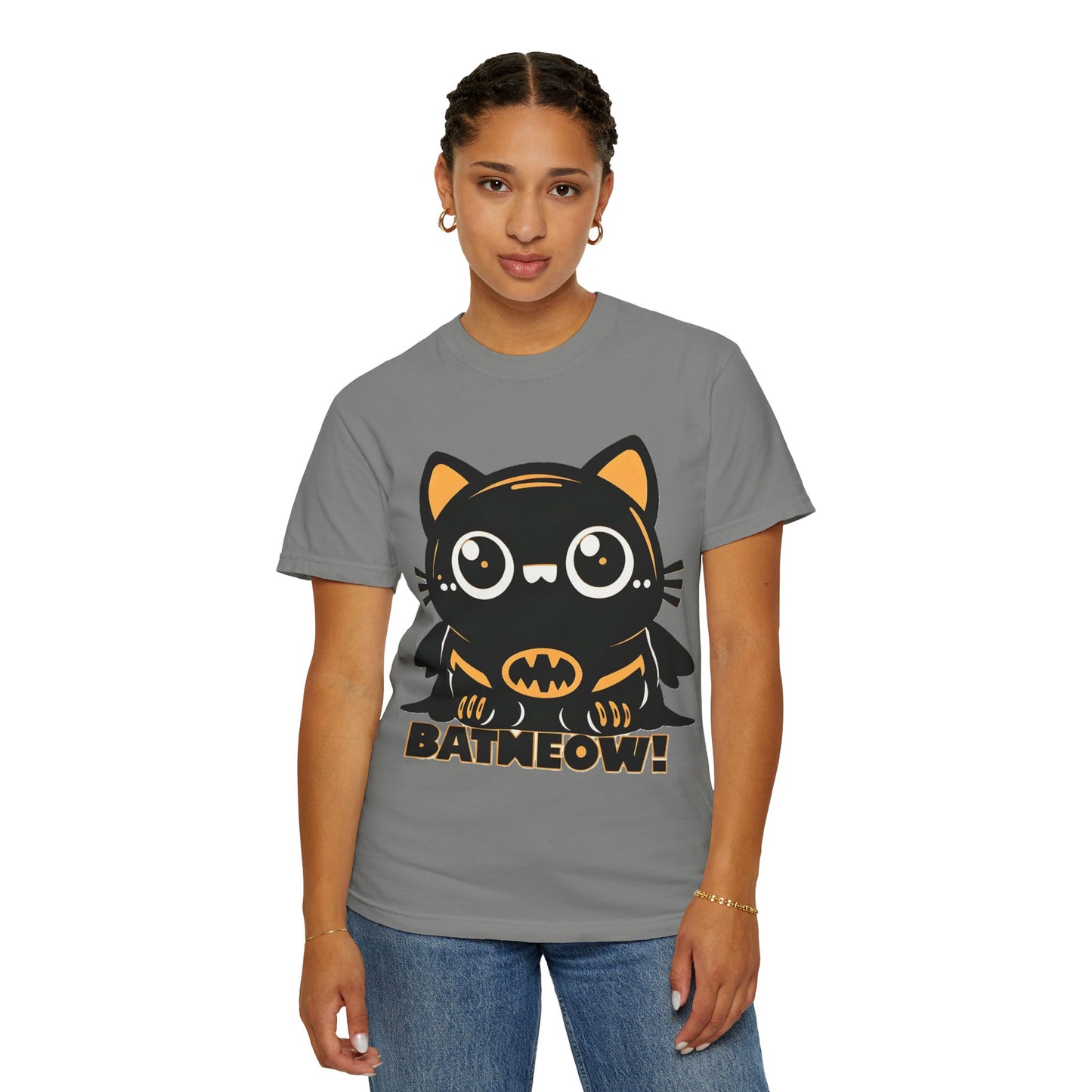 Superhero Cat T-Shirt - Cute Batman-Inspired Parody Design for Cat Lovers - High Quality Image