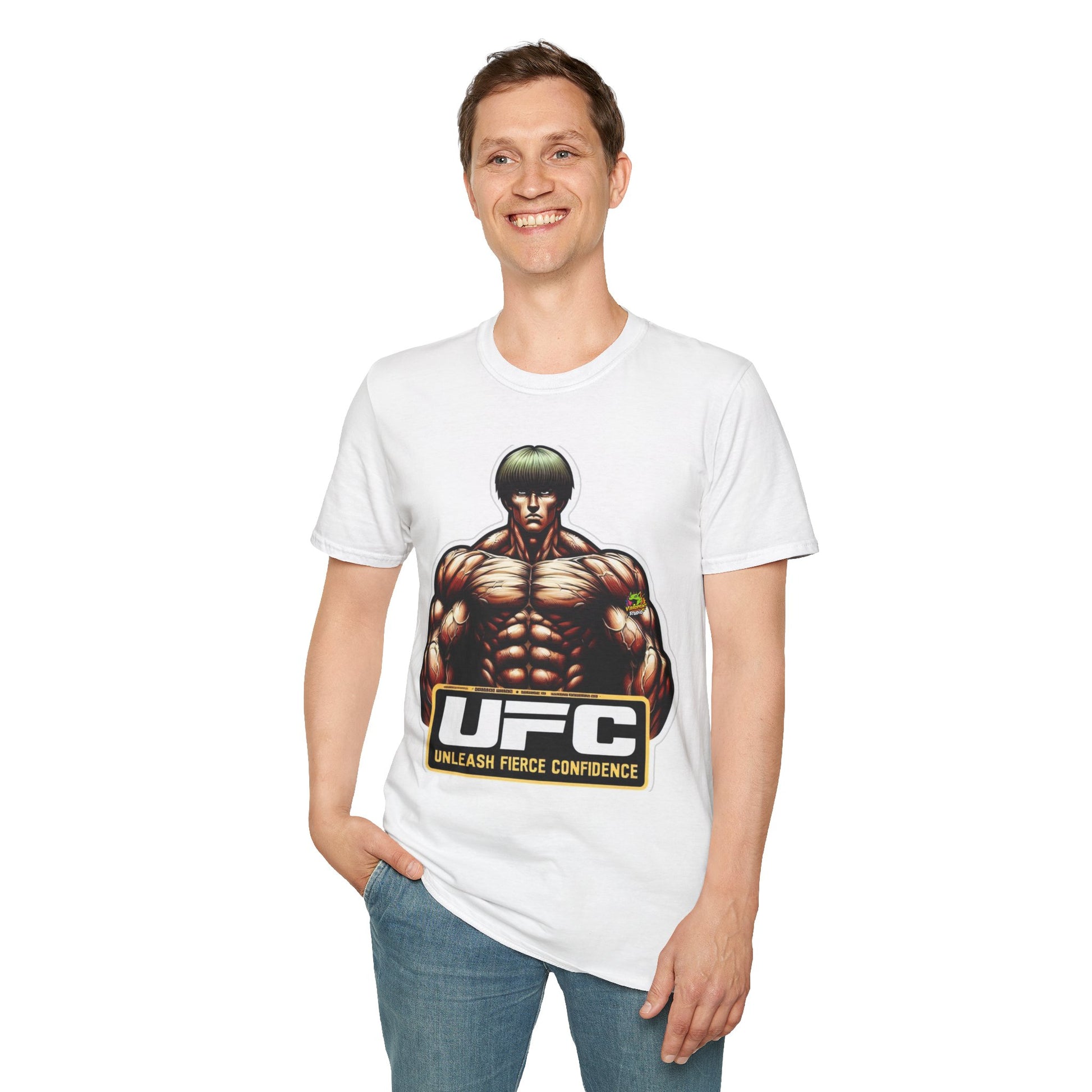 | - UFC T Shirt | Unleash Fierce Confidence | UFC Tee with Baki Anime Elements for Athletes - custom-made. perfect gift idea. Order yours now and stand out with this exclusive piece!