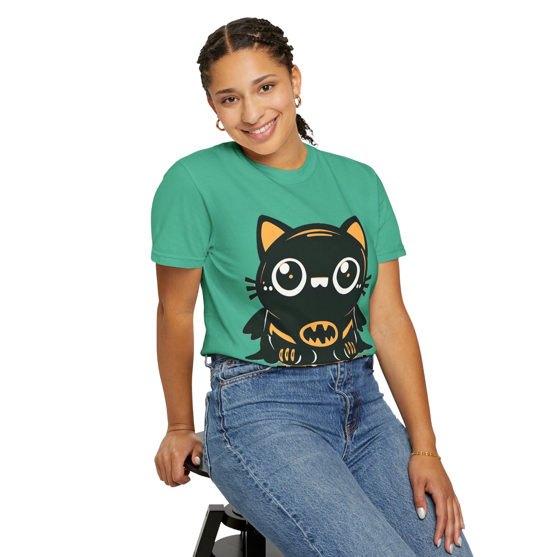 Superhero Cat T-Shirt - Cute Batman-Inspired Parody Design for Cat Lovers - High Quality Image