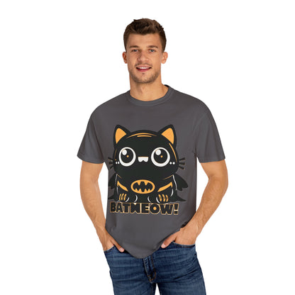 Superhero Cat T-Shirt - Cute Batman-Inspired Parody Design for Cat Lovers - High Quality Image