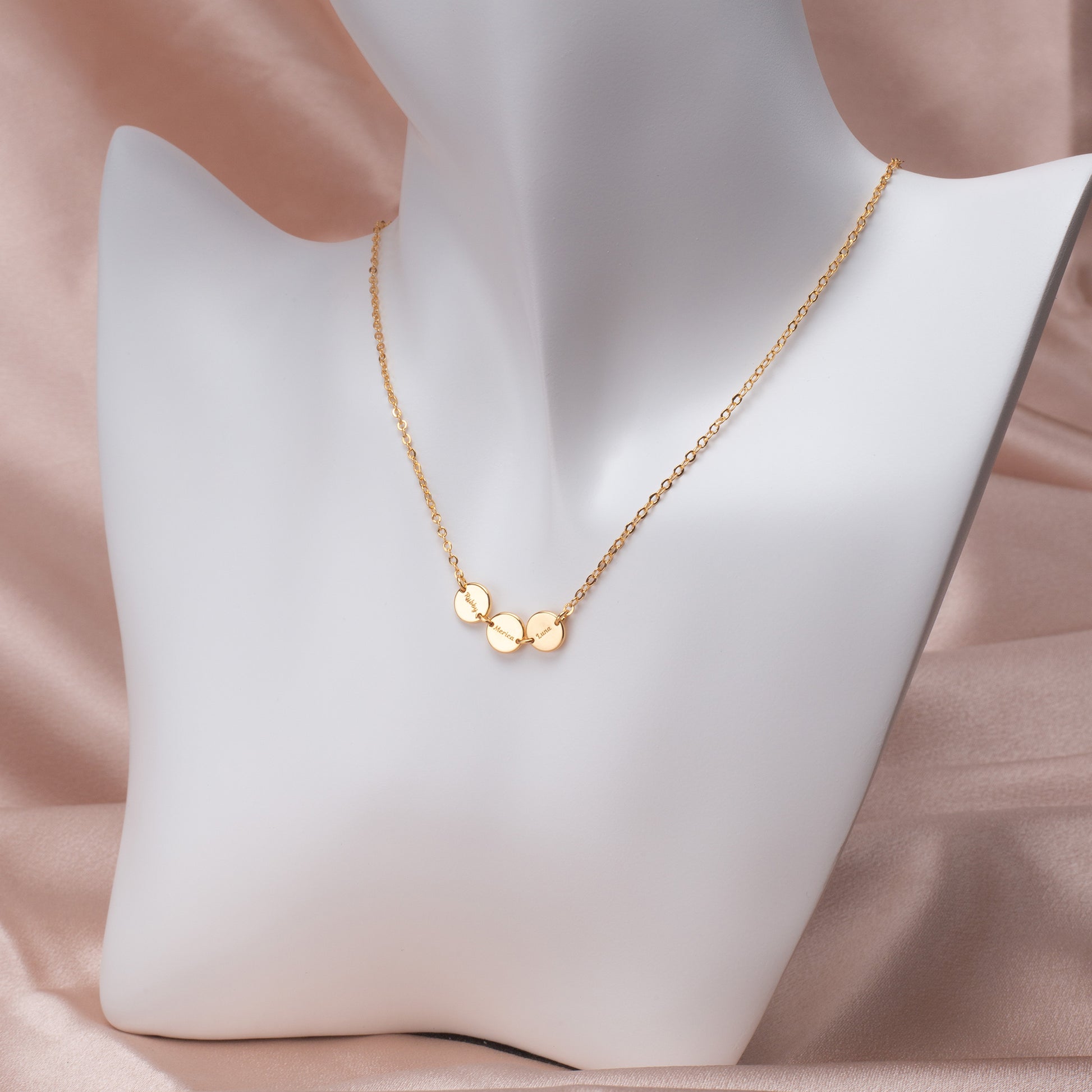 Model wearing the Copper Dainty Tiny Disc Choker Necklace, showcasing its adjustable length and subtle shimmer. (Emphasizes use case, feature, and material)