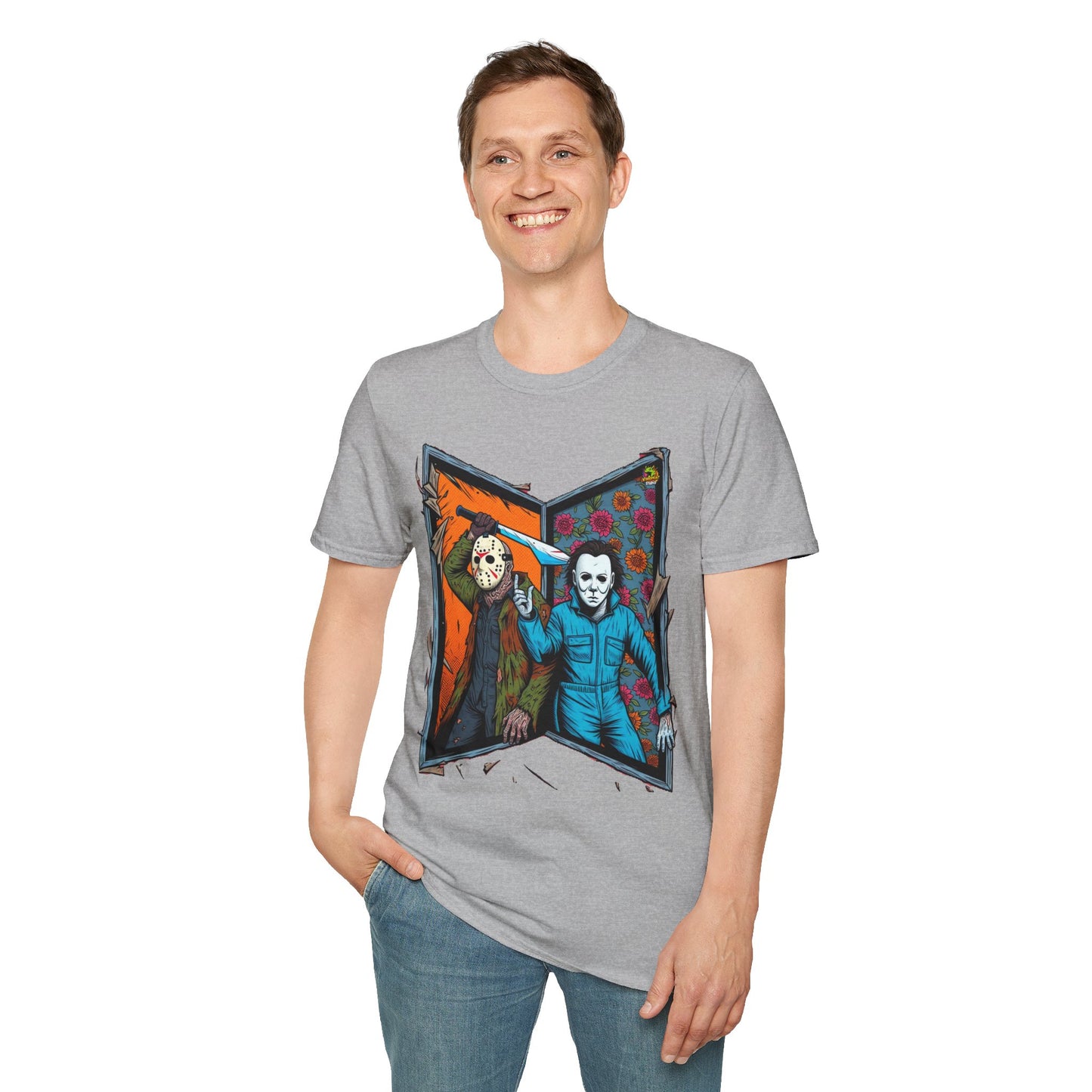 product - Jason Voorhees & Michael Myers T-Shirt | Funny Horror Tee - custom-made. perfect gift idea. Order yours now and stand out with this exclusive piece!