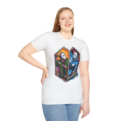 product - Jason & Michael Funny Halloween T-Shirt | Michael Myers Vintage Tee - custom-made. perfect gift idea. Order yours now and stand out with this exclusive piece!