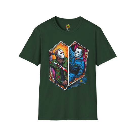 Jason & Michael Funny Halloween T-Shirt | Michael Myers Vintage Tee - High Quality Image