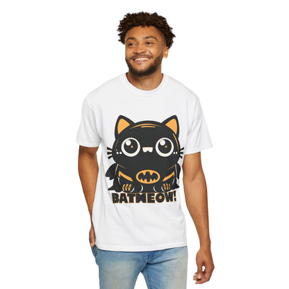 Superhero Cat T-Shirt - Cute Batman-Inspired Parody Design for Cat Lovers - High Quality Image