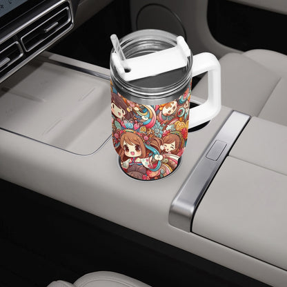 Stanley cup - Car Tumbler Cup 40oz, Anime & Retro Comic Book Style Insulated Mug, Colorful Superhero Design