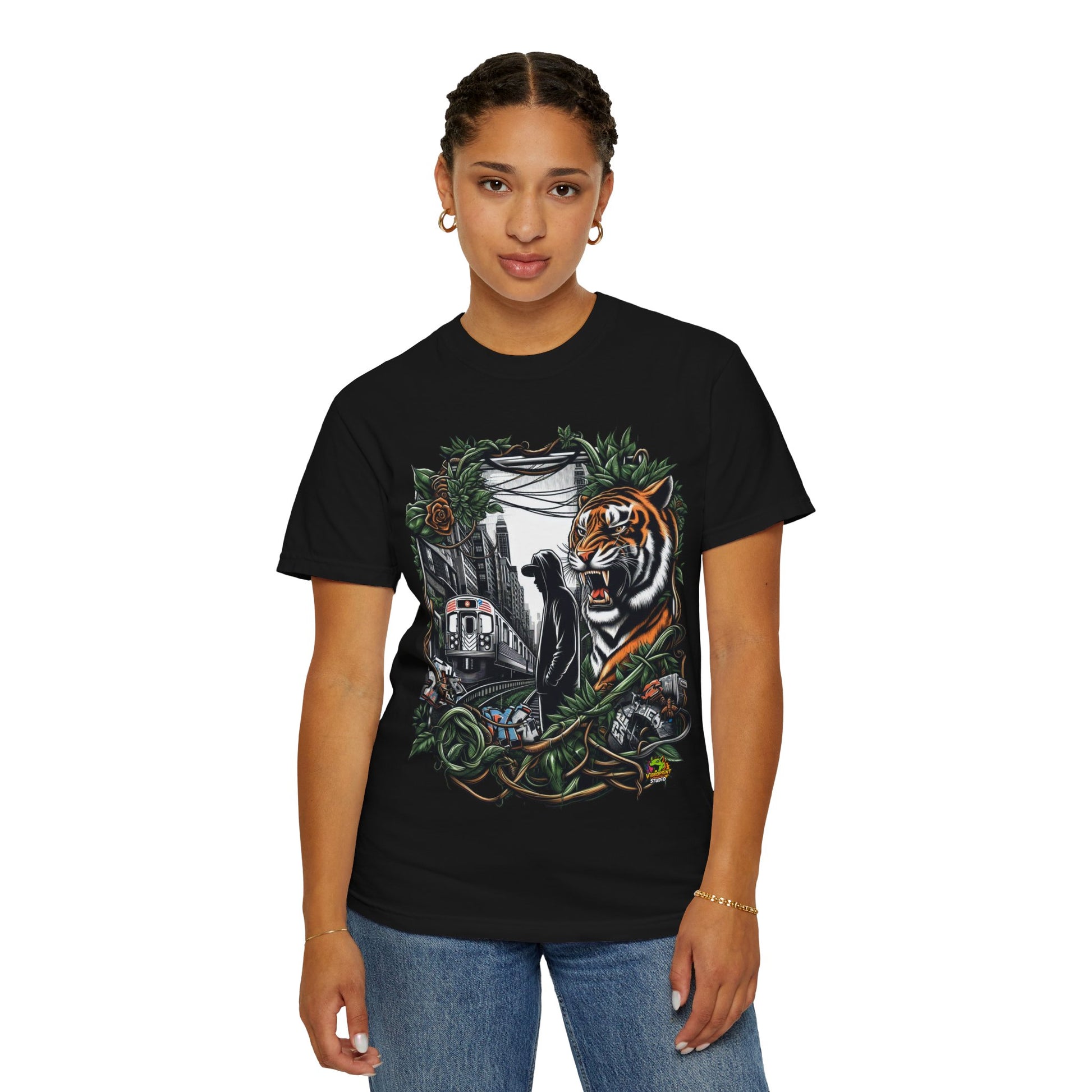 Cityscape - Urban Jungle Rapper Merch | Hip-Hop Cityscape Meets Nature T-Shirt Design - custom-made. limited stock. Order yours now and stand out with this exclusive piece!