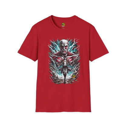 Eren Yeager in mid-transformation into the Attack Titan, capturing his desire for vengeance on a high-quality black t-shirt, designed by Vibroprint Studio.

