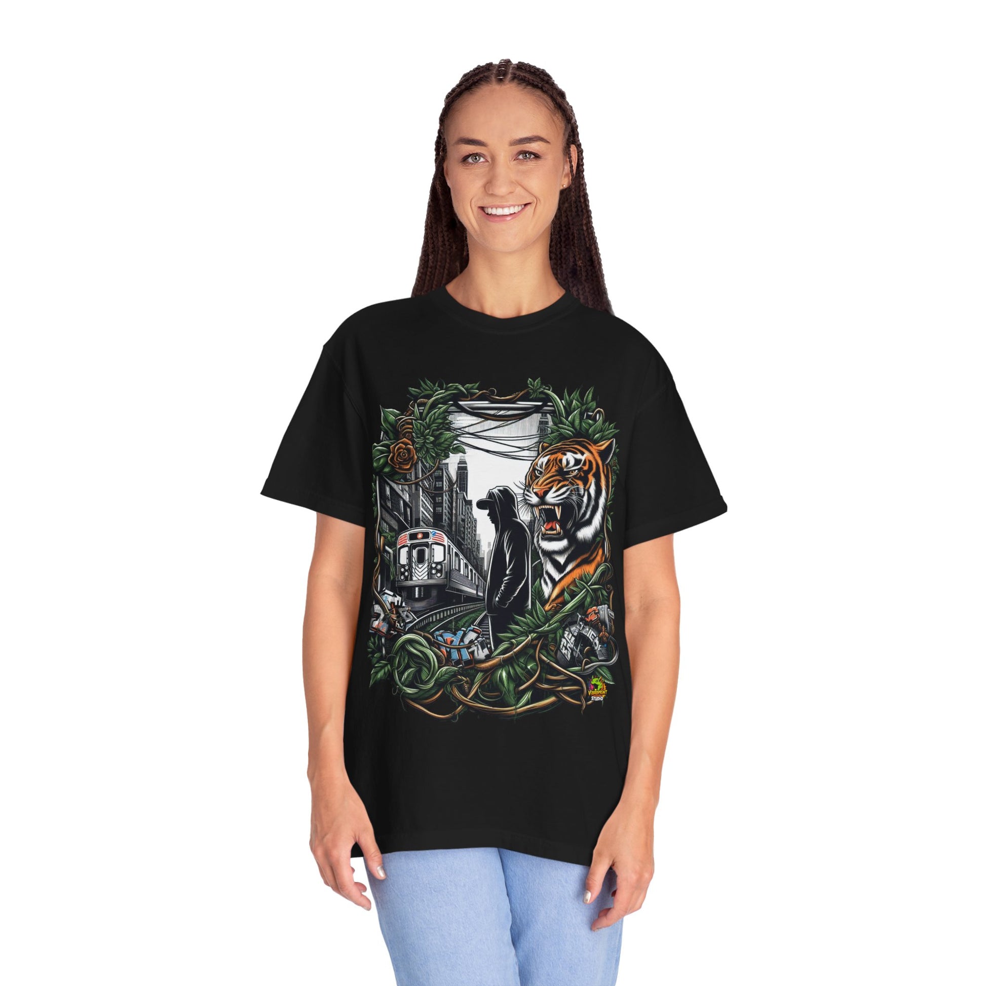 Cityscape - Urban Jungle Rapper Merch | Hip-Hop Cityscape Meets Nature T-Shirt Design - premium material. limited stock. Order yours now and stand out with this exclusive piece!