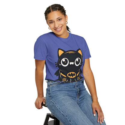 Superhero Cat T-Shirt - Cute Batman-Inspired Parody Design for Cat Lovers - High Quality Image