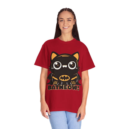 Superhero Cat T-Shirt - Cute Batman-Inspired Parody Design for Cat Lovers - High Quality Image