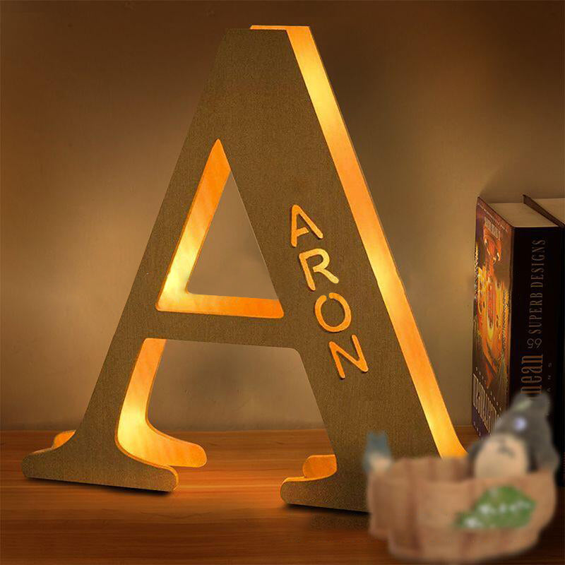 Hollow-Engraved Wooden Alphabet LED Night Light – Personalized Initial Lamp for Home Decor & Gifts - High Quality Image